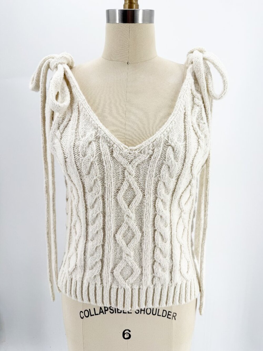 Hellessy Kenai Tank Cable Knit Sweater Top Sh Ties Ivory XS - Picture 2 of 9